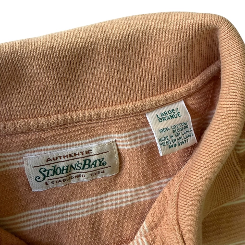 St Johns Bay Mens Large Orange Striped Short Sleeve L Cotton Polo Shirt Pocket - Picture 4 of 7